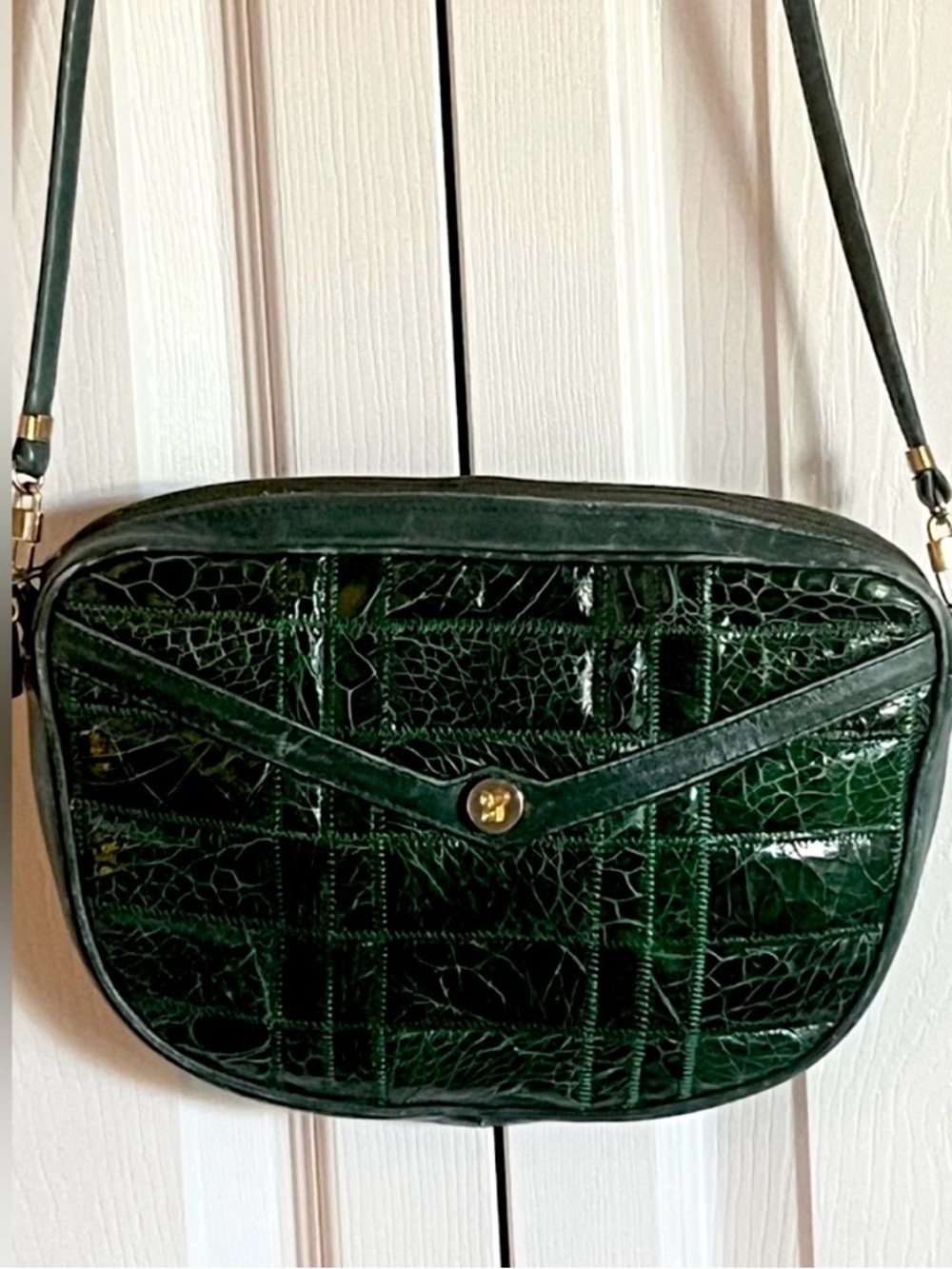 Vintage Green PISTORE Crocodile Pattern Crossbody Bag